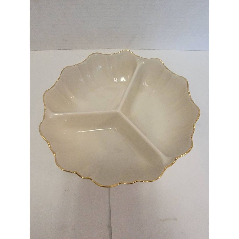 Lenox Home Gold Trimmed Scalloped Symphony Condiment Dish Bowl